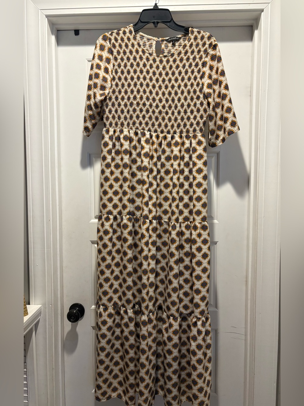 Simply Southern White and Brown Geometric Tiered Maxi Dress